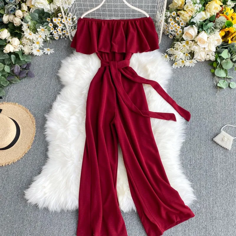 Spring Summer Sexy Jumpsuit Women Solid Elegant Slash Neck Ruffles High Waist Loose Wide Leg Playsuits Fashion Female Jumpsuit C
Spring Summer Sexy Jumpsuit Women Solid Elegant Slash Neck Ruffles High Waist Loose Wide Leg Playsuits Fashion Female Jumpsuit C