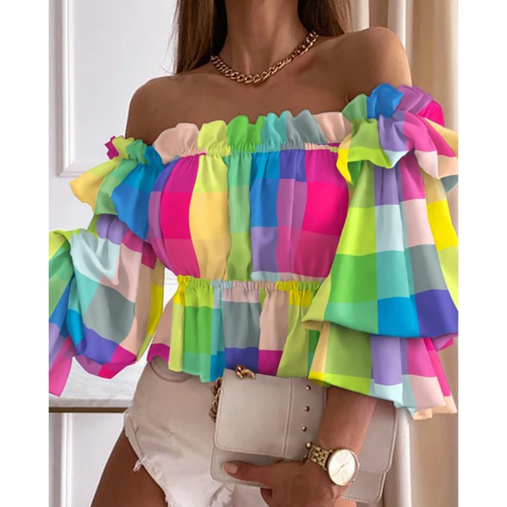 Women Top Off Shoulder Blouse Shirt 2021 Ruffle Harajuku Long Sleeve Flower Print Female Tops Blouses Shirt Clothing End Of Year
Women Top Off Shoulder Blouse Shirt 2021 Ruffle Harajuku Long Sleeve Flower Print Female Tops Blouses Shirt Clothing End Of Year