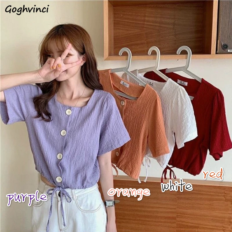 Blouses Shirts Women Summer Square-collar Lace-up Solid Thin Sweet Korean Style Gilrs Leisure Vintage France All-match Elegant
Blouses Shirts Women Summer Square-collar Lace-up Solid Thin Sweet Korean Style Gilrs Leisure Vintage France All-match Elegant