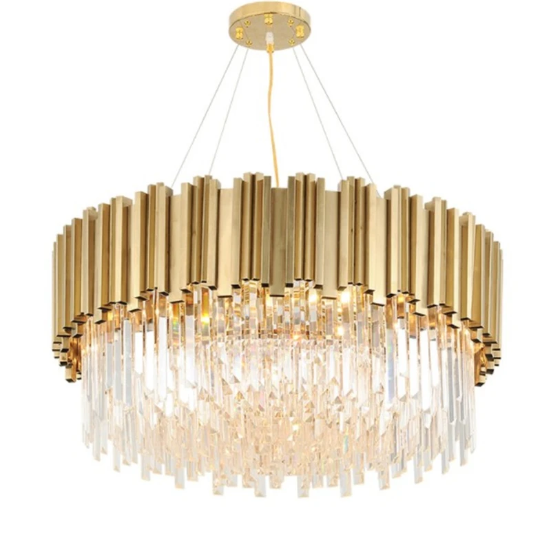 

Golden Art Deco Postmodern Stainless Steel Crystal Chandelier Lighting Lustre Suspension Luminaire Lampen For Foyer Bedroom
