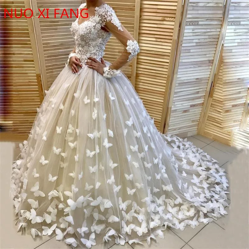 Appliques Butterfly Puffy Ball Gown Bridal Dress Dubai Wedding Dresses Customized Long Sleeves vestido de noiva robe de mairee
Appliques Butterfly Puffy Ball Gown Bridal Dress Dubai Wedding Dresses Customized Long Sleeves vestido de noiva robe de mairee