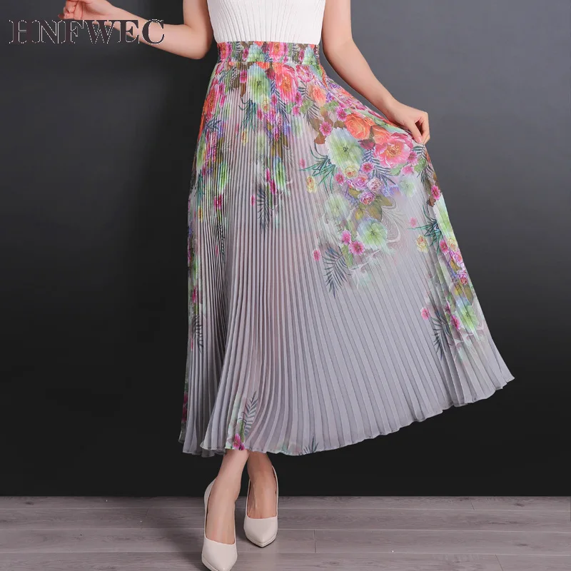 Женская шифоновая юбка с высокой талией плиссированная цветочным принтом 6
