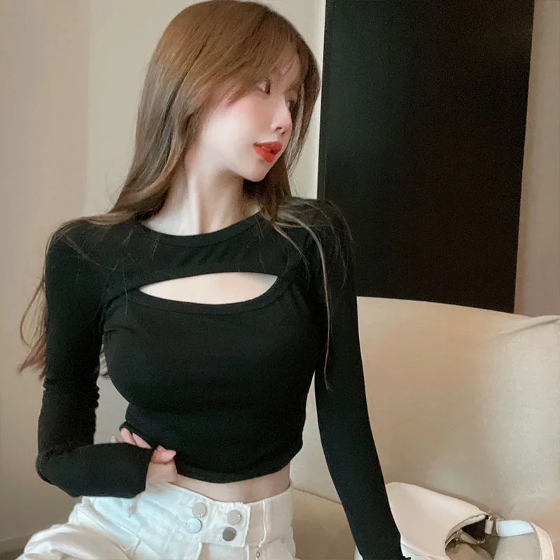 Черные открытые обтягивающие футболки женские с длинным рукавом Весна Осень Белый укороченный топ тонкие футболки Y2k корейская мода сексуа... 
Черные открытые обтягивающие футболки женские с длинным рукавом Весна Осень Белый укороченный топ тонкие футболки Y2k корейская мода сексуа...