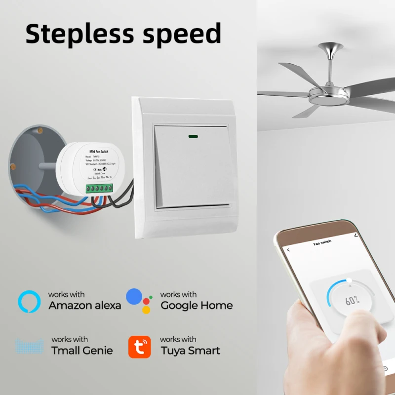 Smart Wifi Fan Light Switch DIY Ceiling Fan Switch Tuya Smart Life App Remote Various Speed Control Work With Alexa Google Home
Smart Wifi Fan Light Switch DIY Ceiling Fan Switch Tuya Smart Life App Remote Various Speed Control Work With Alexa Google Home