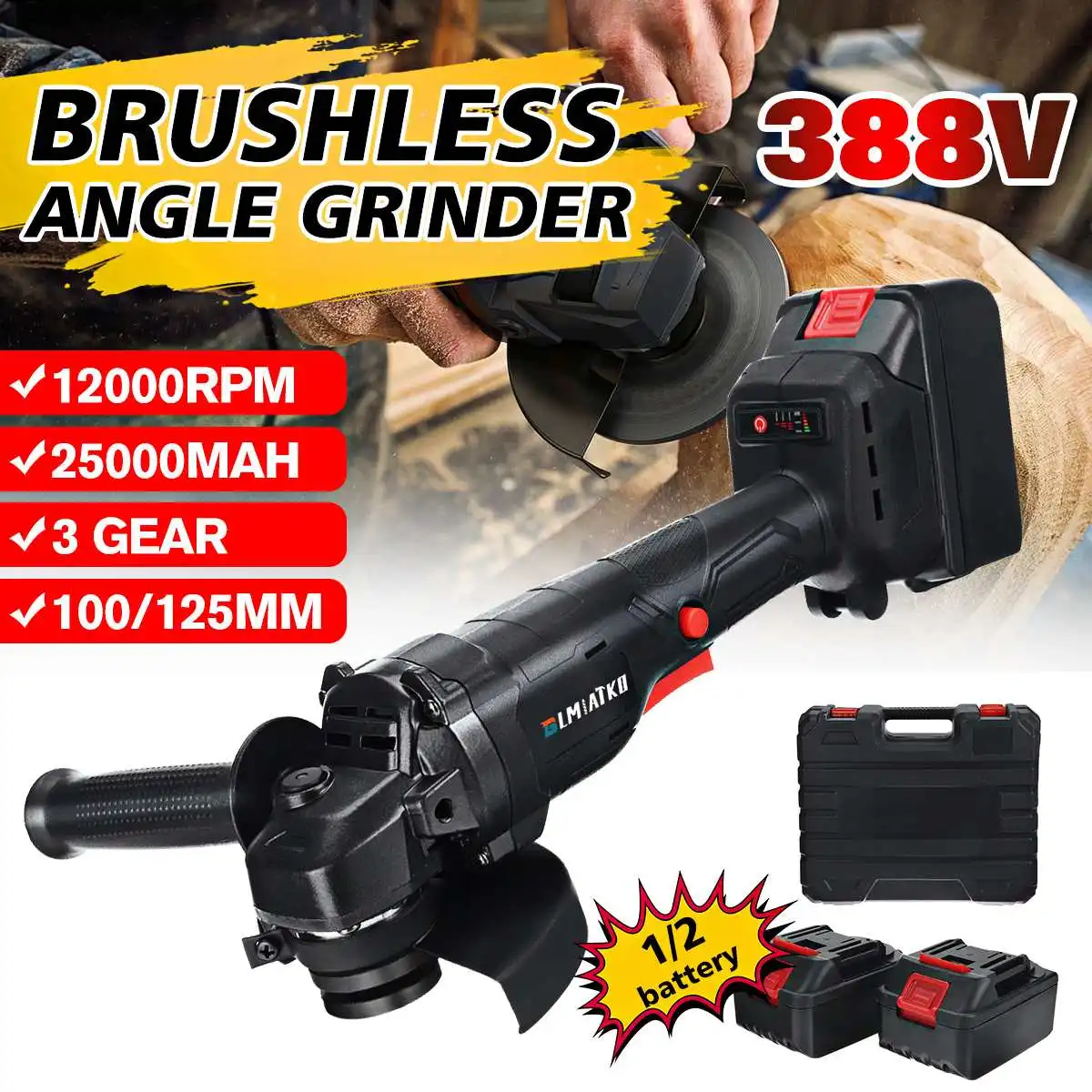 388V 1800W 125mm 100mm 3 Speed Brushless Impact Angle Grinder with Grinding Disc with 2x388V Battery Cutting Machine Polisher
388V 1800W 125mm 100mm 3 Speed Brushless Impact Angle Grinder with Grinding Disc with 2x388V Battery Cutting Machine Polisher