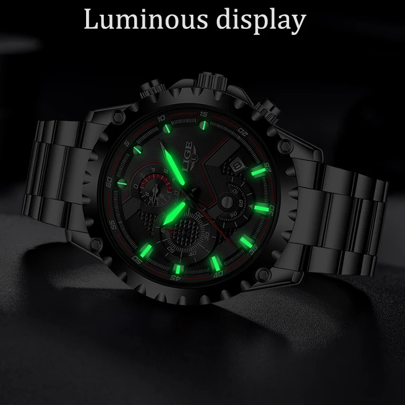 2021 LIGE модные мужские часы класса Люкс бренд с ремешком из нержавеющей стали цвет