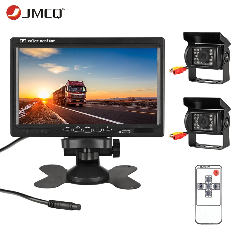 

JMCQ 7" TFT LCD Wired Car Monitor HD Display Wired Reverse Camera Parking System For Car Rearview Monitors For truck with 2 lens