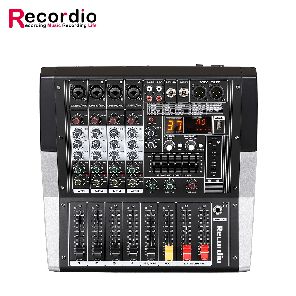 

GAX-ED4 Professional 4-Channel Audio Mixer Powerful 7-band Equalization DJ Audio Mixer With USB Switch For Karaoke Stage KTV