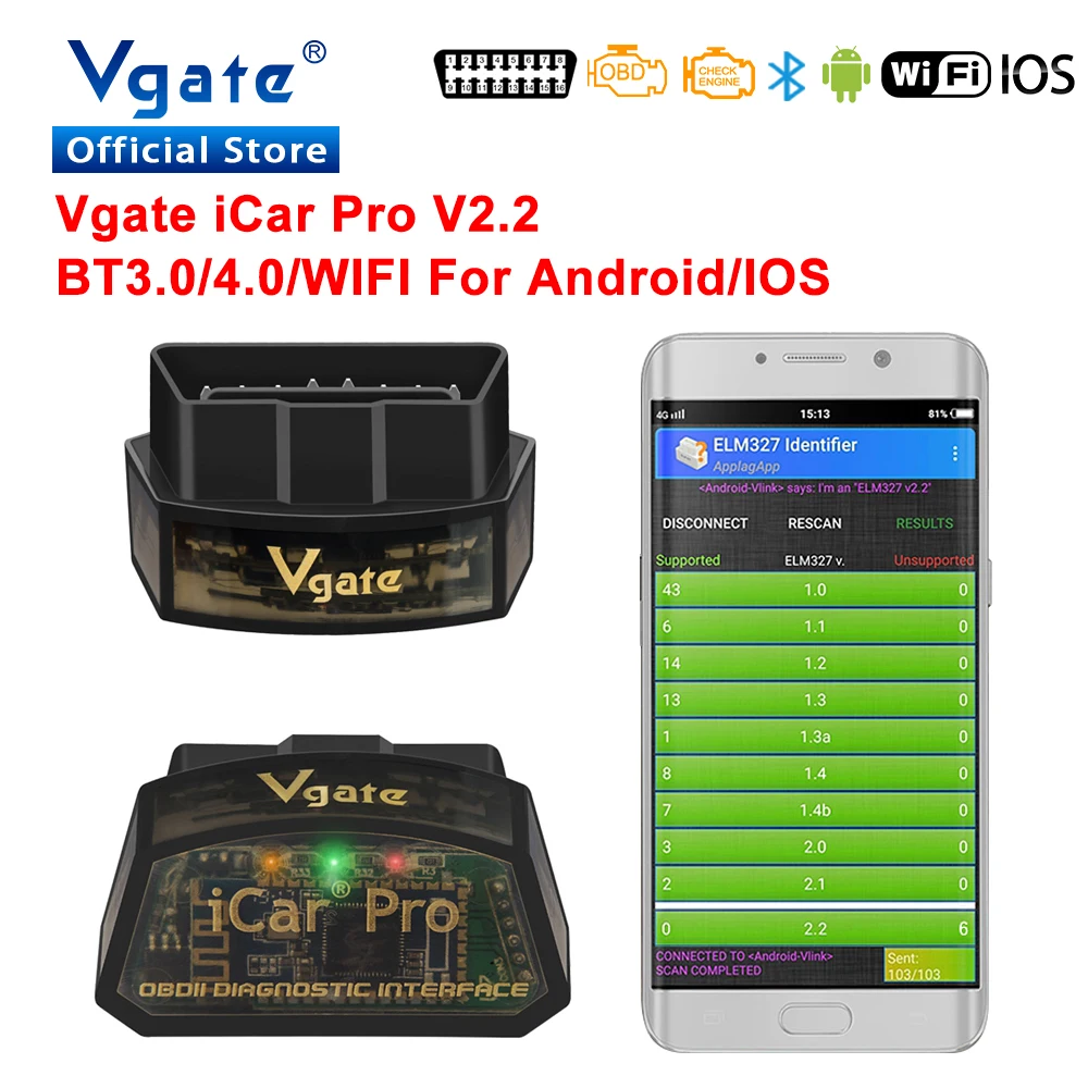 Фото Сканер Vgate elm 327 iCar Pro obd2 Bluetooth 3 0 4 Wi Fi диагностика автомобиля ELM327 obd 2 odb2 сканер для