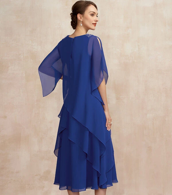 Royal Blue Mother of the Bride Dresses Chiffon Elegant Three-Fourths Sleeves Ruffle Irregual Mother Dress for Evening Party
Royal Blue Mother of the Bride Dresses Chiffon Elegant Three-Fourths Sleeves Ruffle Irregual Mother Dress for Evening Party