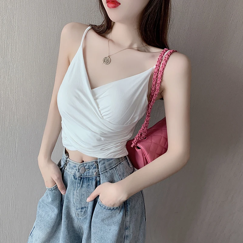 Summer 2021 Sexy Cross Crop Tops Camis White Tank Women V Neck Womens Camisole Halte Folds Top Chic Woman Clothing Black
Summer 2021 Sexy Cross Crop Tops Camis White Tank Women V Neck Womens Camisole Halte Folds Top Chic Woman Clothing Black