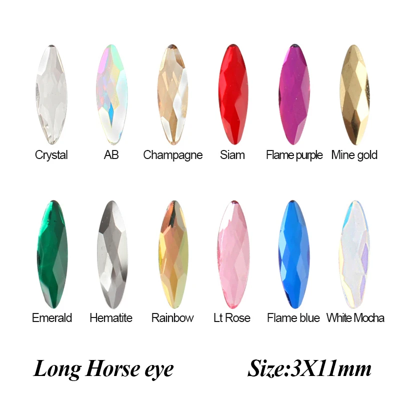 New sale Long Horse eye 3X11mm Mix color Rhinestones Flatback crystal stones For DIY Nail Art Decorations
New sale Long Horse eye 3X11mm Mix color Rhinestones Flatback crystal stones For DIY Nail Art Decorations