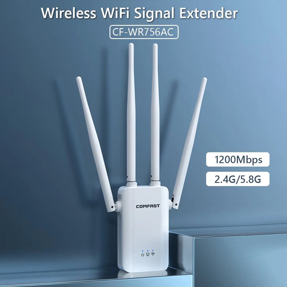 COMFAST Dual Band WiFi Router Repeater 2.4G/5.8G 1200Mbps Wireless Signal Booster Network Amplifier Extender Accessory
COMFAST Dual Band WiFi Router Repeater 2.4G/5.8G 1200Mbps Wireless Signal Booster Network Amplifier Extender Accessory