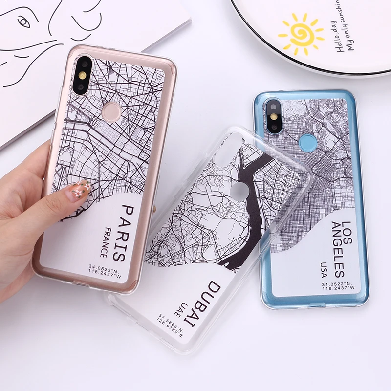 

Ins Travel Country Sketch Exclusive City MapTransparent Shockproof Soft Silicone Case For Xiaomi Redmi Note 9s 8 Pro 7 8T 7A 8A