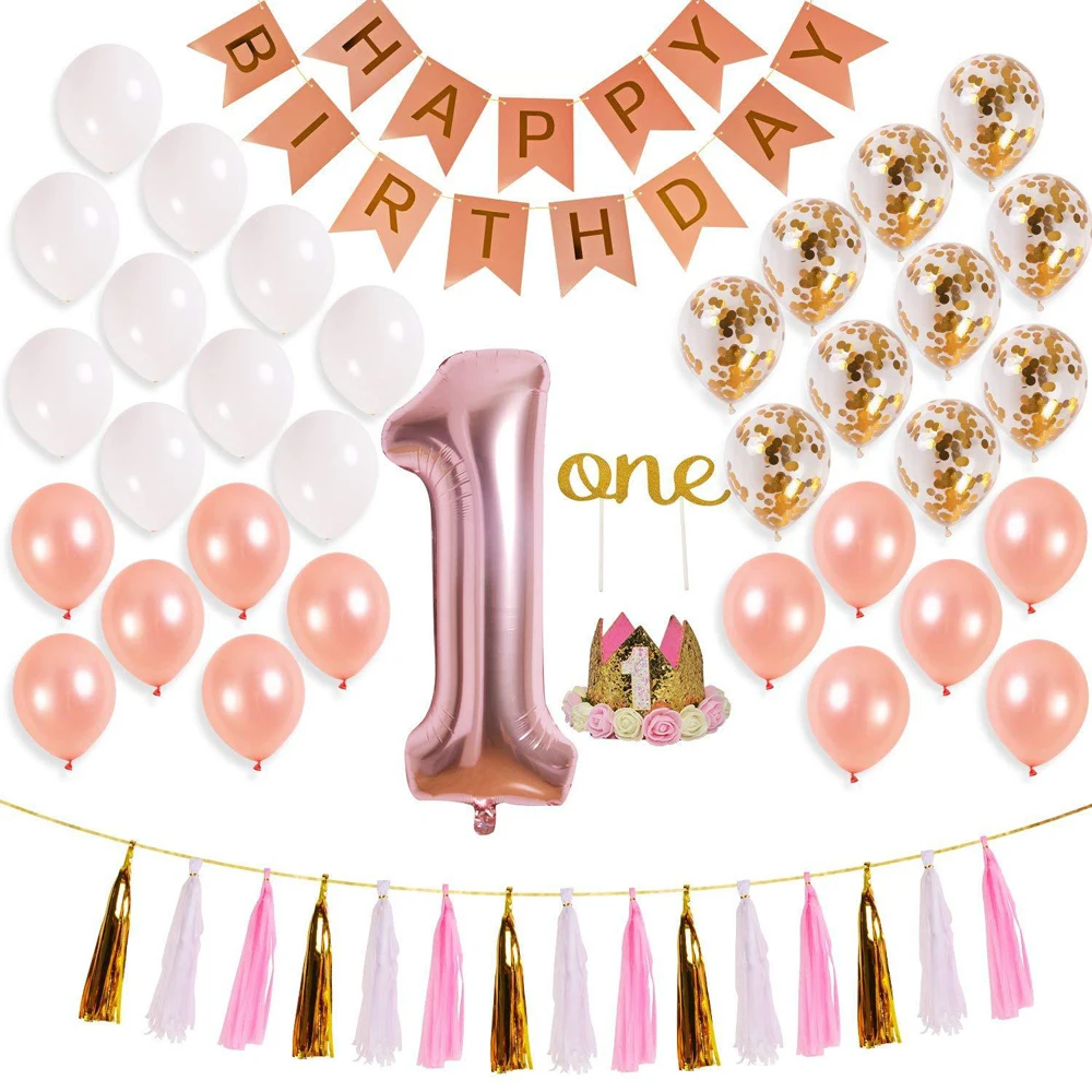 First birthday Girl With birthday crown-Baby, happy birthday banner cake topper Rose gold Confetti balloons party Supplies
First birthday Girl With birthday crown-Baby, happy birthday banner cake topper Rose gold Confetti balloons party Supplies