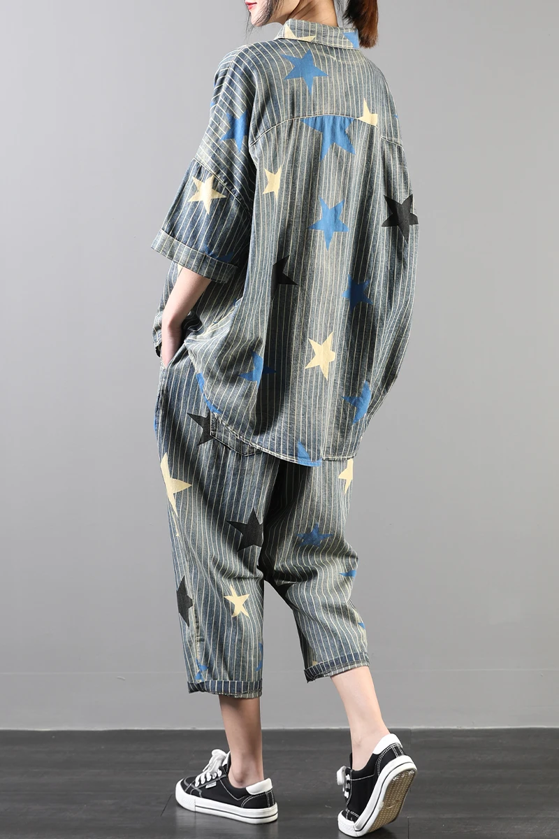 2020 female new summer korean style plus size literary retro loose denim harem two-piece set
2020 female new summer korean style plus size literary retro loose denim harem two-piece set