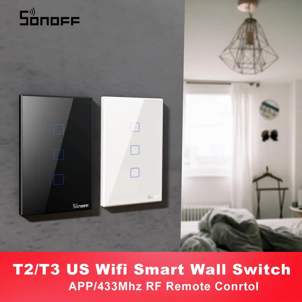 Itead SONOFF T2 T3 US TX Smart Wifi настенный сенсорный выключатель с рамкой умный дом света 1/2/3
