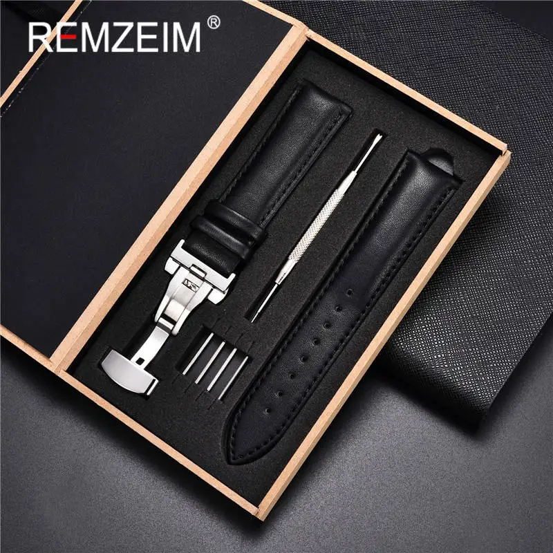 REMZEIM Genuine Leather Watchband With Double Press Butterfly Buckle Watches Accessories 18mm 20mm 22mm 24mm Strap With Box
REMZEIM Genuine Leather Watchband With Double Press Butterfly Buckle Watches Accessories 18mm 20mm 22mm 24mm Strap With Box