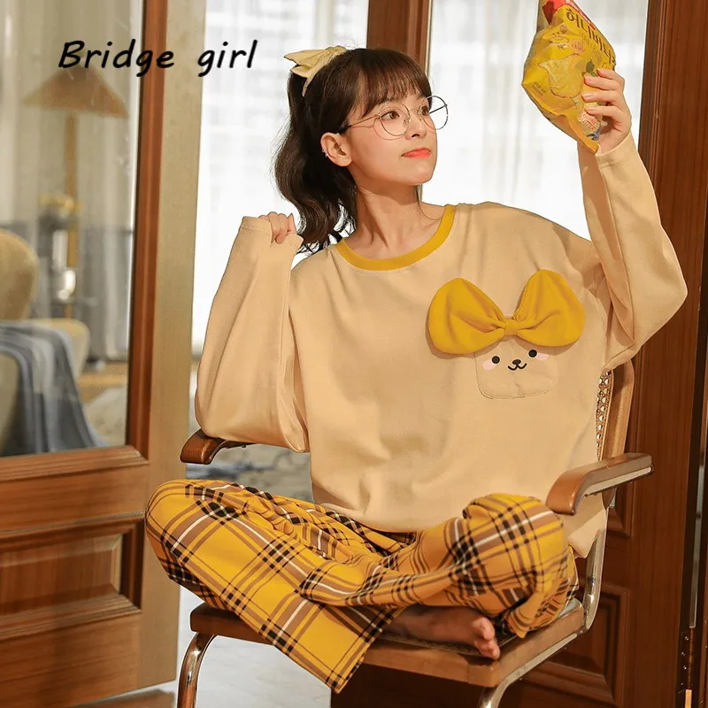 Spring Autumn Women Pajamas Suit Yellow Long Sleeve Thin Sleepwear For Women Korean Sweet And Cute Girls Soft Loose Home Clothes
Spring Autumn Women Pajamas Suit Yellow Long Sleeve Thin Sleepwear For Women Korean Sweet And Cute Girls Soft Loose Home Clothes