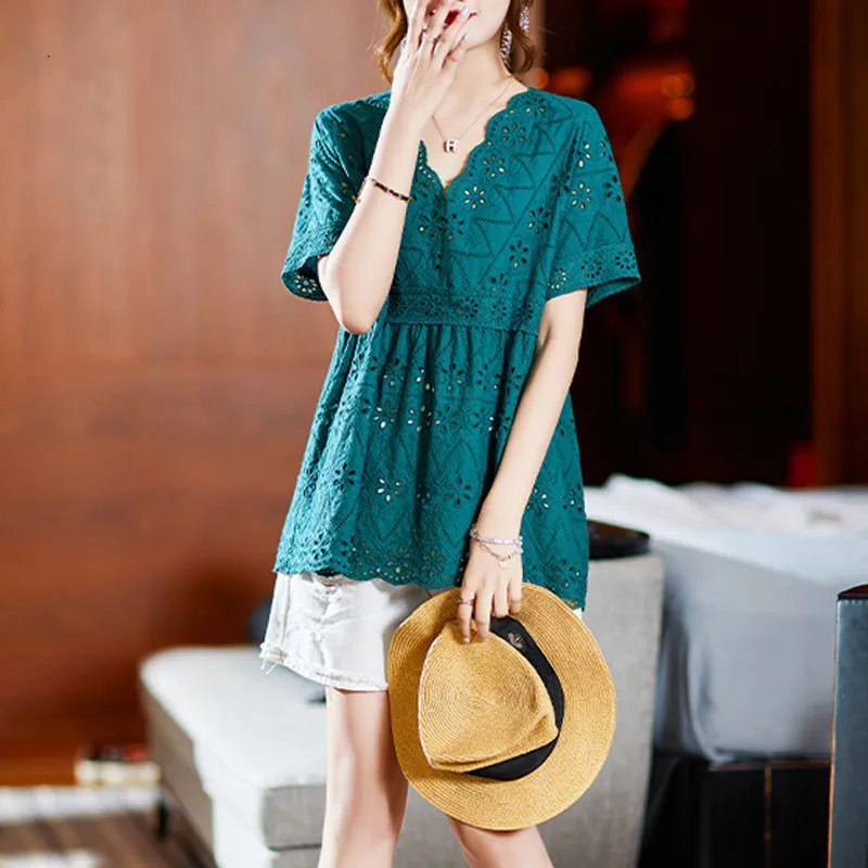 Large Size Long Sleeve Hollow Out Blouses Shirts Summer Loose Short Sleeve Tops Casual Shirts Fashion Blusas MM0259
Large Size Long Sleeve Hollow Out Blouses Shirts Summer Loose Short Sleeve Tops Casual Shirts Fashion Blusas MM0259