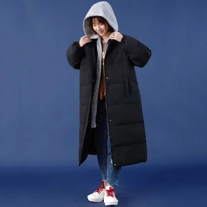 Fake Two Pieces Winter Womens Jacket Hooded Solid Thick Warm Cotton Padded X-Long Parkas Casual Loose Bubble Coat Female Outwear
Fake Two Pieces Winter Womens Jacket Hooded Solid Thick Warm Cotton Padded X-Long Parkas Casual Loose Bubble Coat Female Outwear