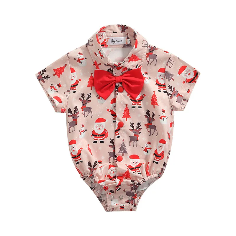 Newborn Baby's Clothes Short Sleeve Romper Christmas Cartoon Pattern Bow Decoration Single-breasted Spring Childrem's Clothing
Newborn Baby's Clothes Short Sleeve Romper Christmas Cartoon Pattern Bow Decoration Single-breasted Spring Childrem's Clothing