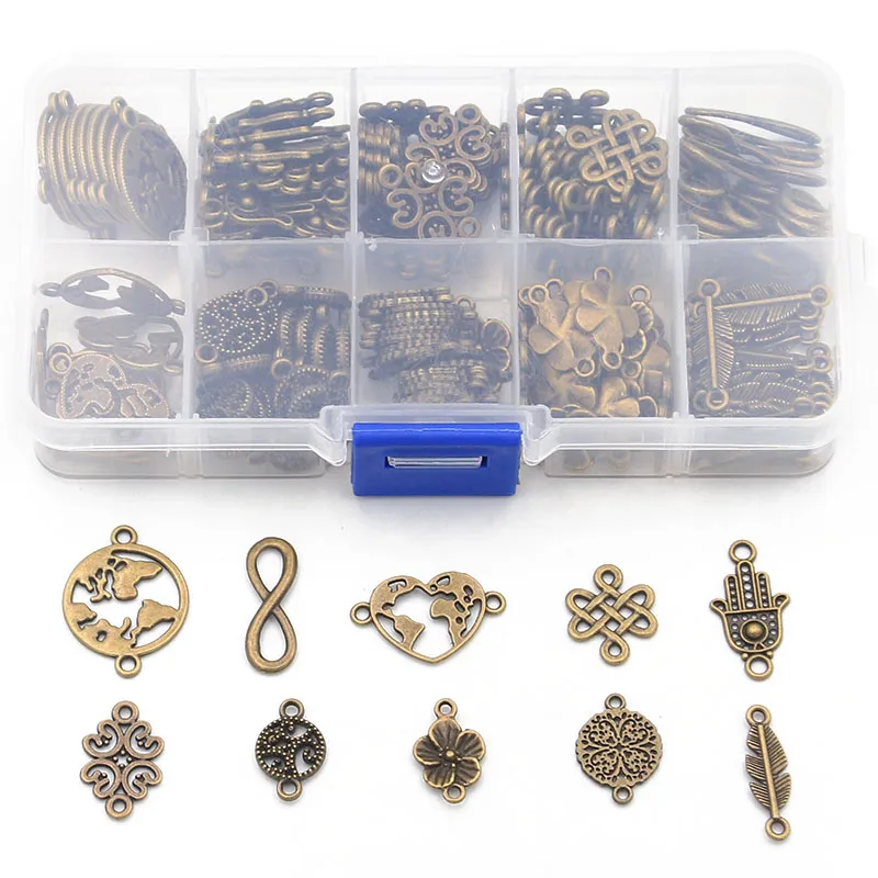 1Set 100pcs/Lot 2Color 10 Styles Connector Charm Herat Flower Pendant With Box Material For DIY Jewelry Necklace Bracelet Making
1Set 100pcs/Lot 2Color 10 Styles Connector Charm Herat Flower Pendant With Box Material For DIY Jewelry Necklace Bracelet Making