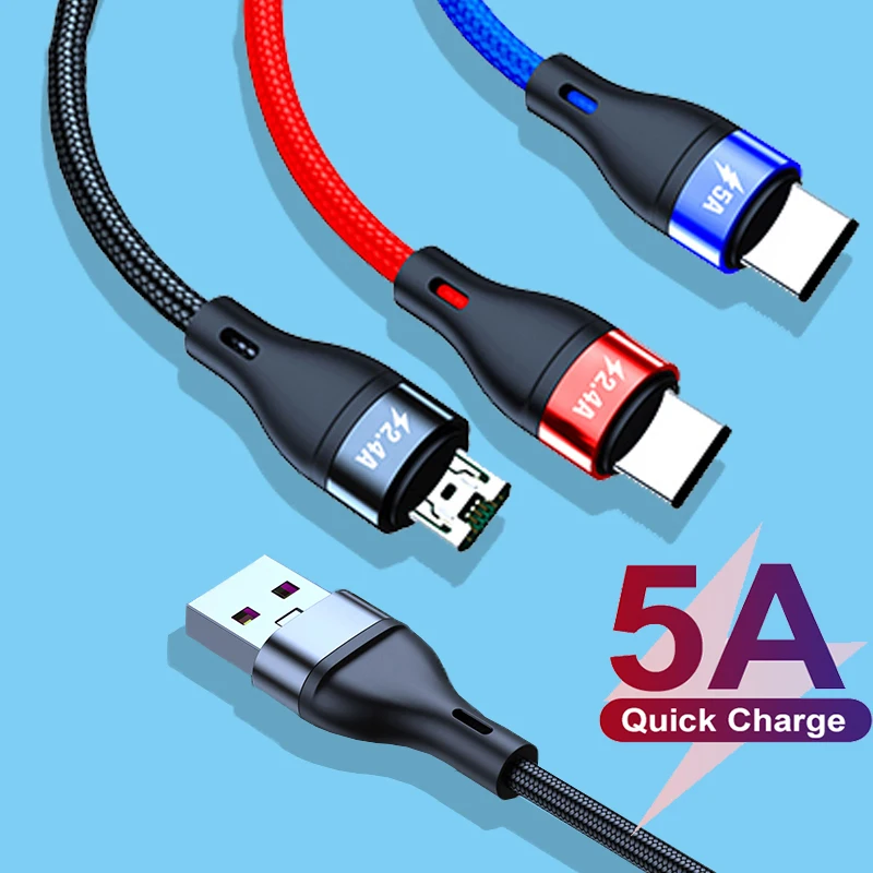3 In 1 Fast Charging Cable Micro USB Type C Charger Cable Wire For iPhone 13 12 11 Huawei P40 P30 Android Samsung 5A Data Cable
3 In 1 Fast Charging Cable Micro USB Type C Charger Cable Wire For iPhone 13 12 11 Huawei P40 P30 Android Samsung 5A Data Cable