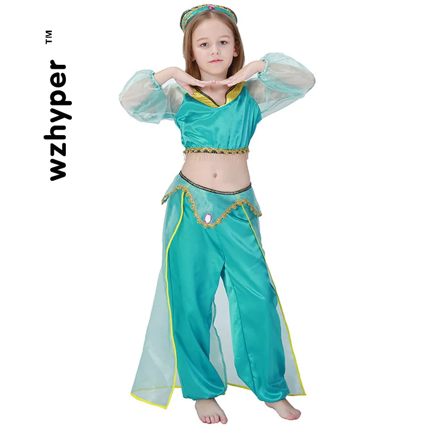 Belly Dance Children's Day Girl Cosplay Stage Costumes for Kids Green Top Pants Hat Gypsy Skirt Arab Indian sudan princess |