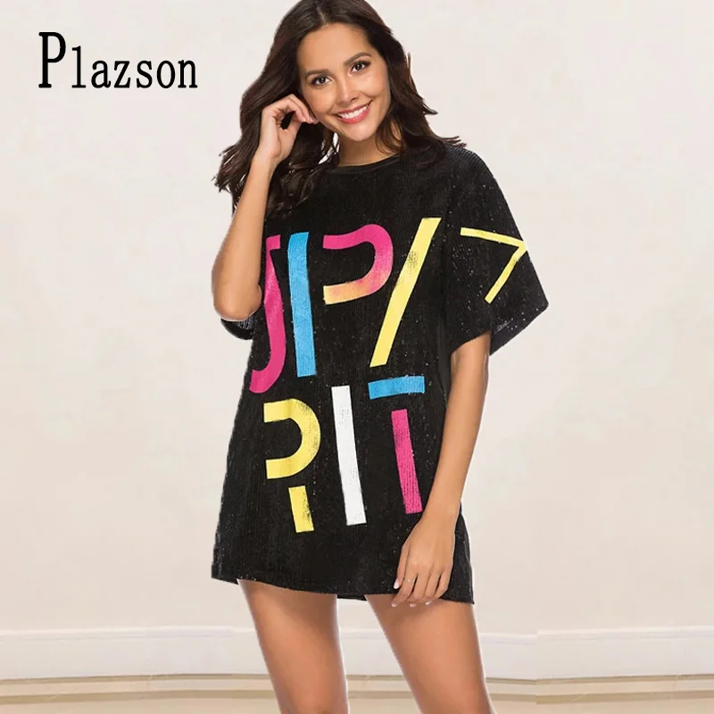 Plazson Women Sexy Sequin Dress Letter Printing Loose Midi T-shirt Ladies Short Mini Dresses Casual Streetwear Long Tops
Plazson Women Sexy Sequin Dress Letter Printing Loose Midi T-shirt Ladies Short Mini Dresses Casual Streetwear Long Tops