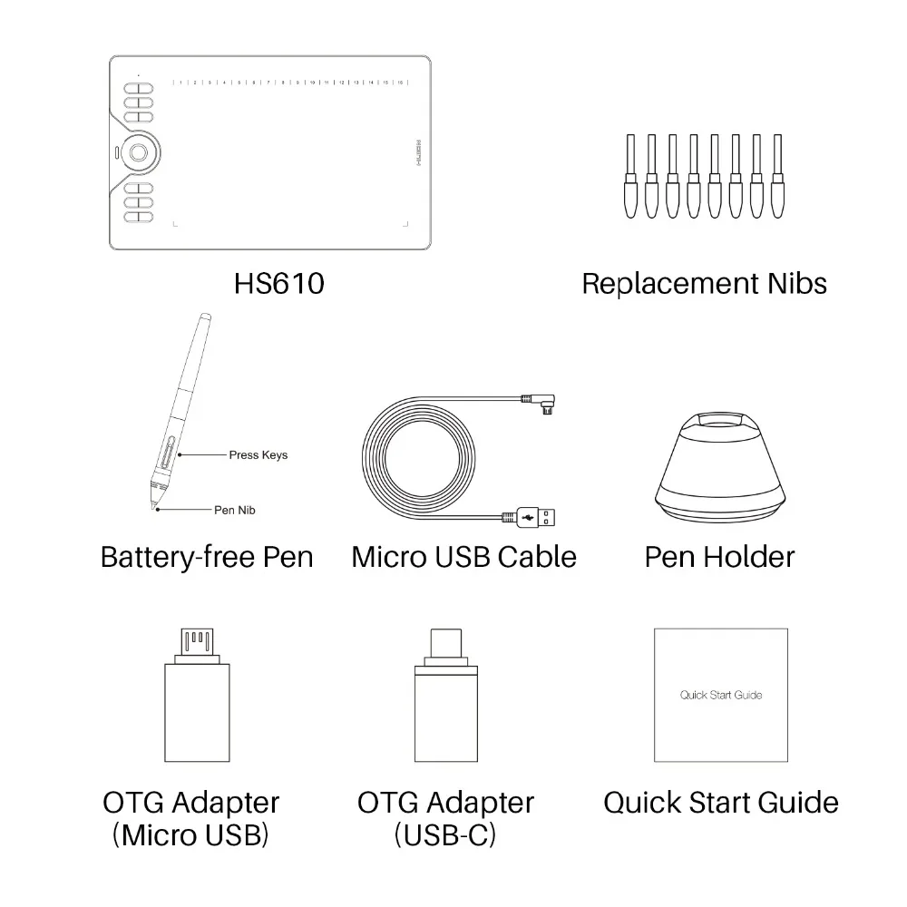 Huion Newest HS610 10x6 inch Graphic Drawing Tablet Digital Pen Tablet with Battery- Free Stylus for Android Windows macOS + OTG
Huion Newest HS610 10x6 inch Graphic Drawing Tablet Digital Pen Tablet with Battery- Free Stylus for Android Windows macOS + OTG