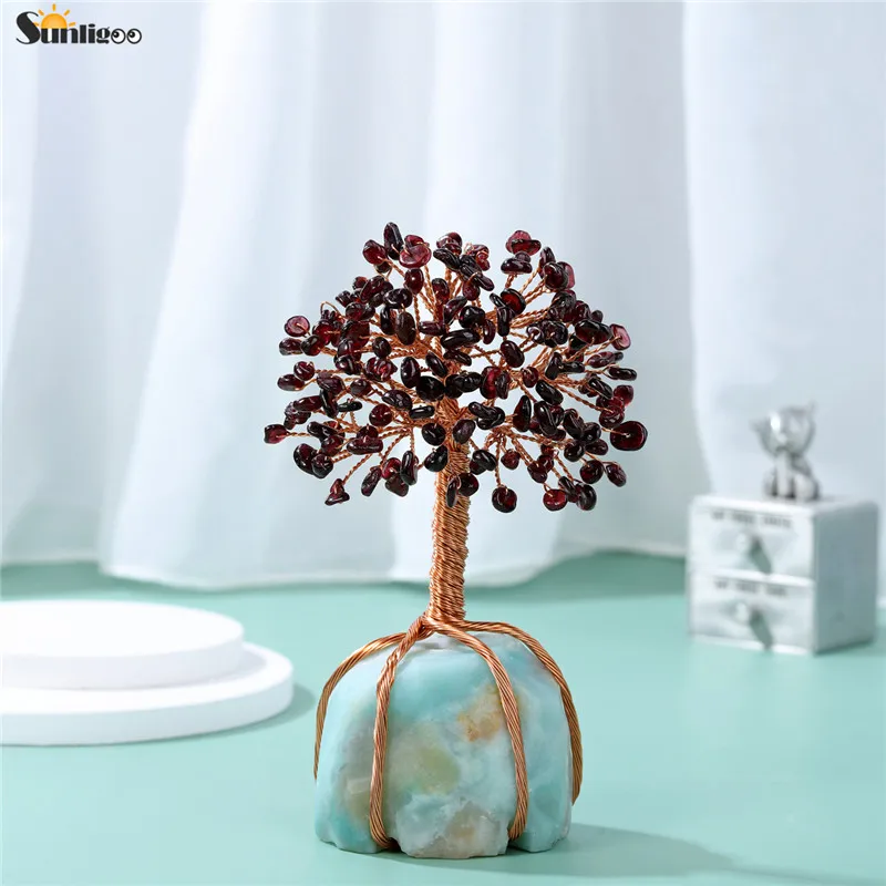 Sunligoo Healing Garnet Crystals Money Tree Copper Wire Tree of Life Wrapped W/ Amazonite Base Feng Shui Lucky Trees Home Decor
Sunligoo Healing Garnet Crystals Money Tree Copper Wire Tree of Life Wrapped W/ Amazonite Base Feng Shui Lucky Trees Home Decor