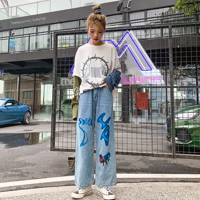 Blue Graffiti Jeans Women Streetwear Straight Jeans Female Cotton Cargo Pants Streetwear Loose Summer Harajuku Oversized Jeans
Blue Graffiti Jeans Women Streetwear Straight Jeans Female Cotton Cargo Pants Streetwear Loose Summer Harajuku Oversized Jeans