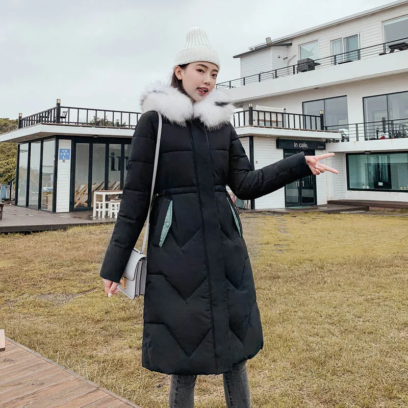 QIHUANG 2019 зимнее женское пуховое пальто с капюшоном и меховым воротником модное