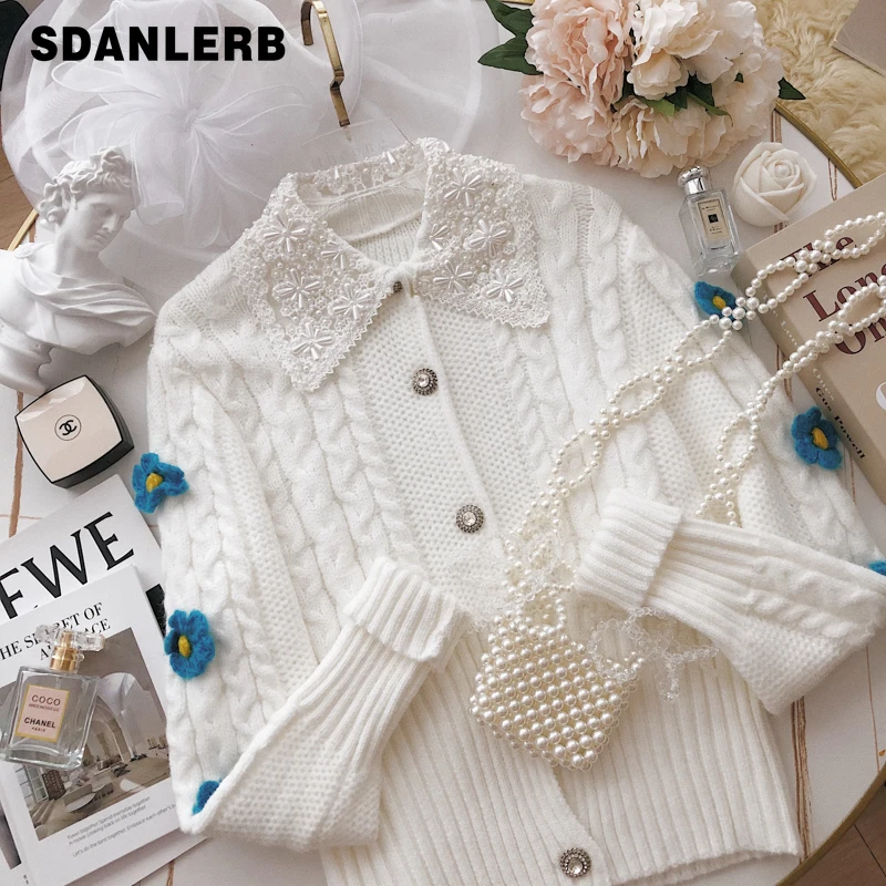 Heavy Industry Long Sleeve White Sweater Beaded Lapel Three-Dimensional Flower Slimming Women's Knitted Cardigan Coat
Heavy Industry Long Sleeve White Sweater Beaded Lapel Three-Dimensional Flower Slimming Women's Knitted Cardigan Coat