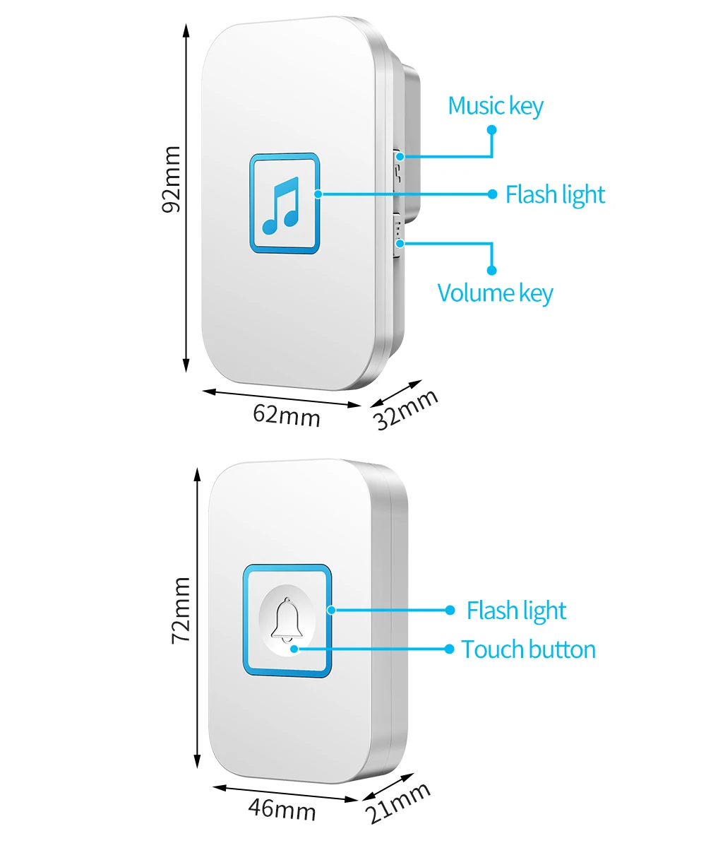 WEMEDA Intelligent Home Wireless Doorbell Waterproof Touch Button 60 Chimes Cordless LED Light Door Ring Bell US EU UK Plug
WEMEDA Intelligent Home Wireless Doorbell Waterproof Touch Button 60 Chimes Cordless LED Light Door Ring Bell US EU UK Plug
