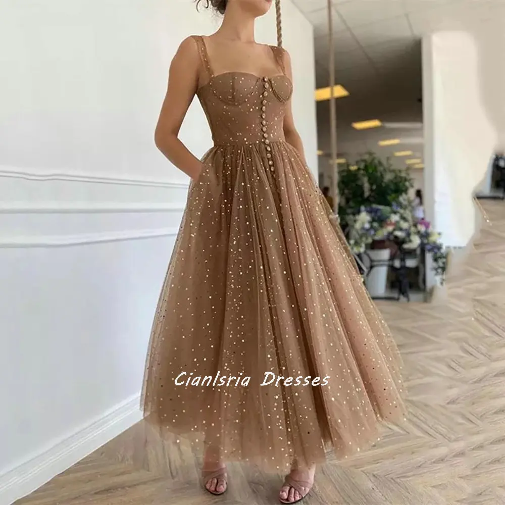 Gold Sparkly Starry Tea-Length Homecoming Dress Spaghetti Straps Front Split Cocktail Graduation Short Party Prom Gown
Gold Sparkly Starry Tea-Length Homecoming Dress Spaghetti Straps Front Split Cocktail Graduation Short Party Prom Gown