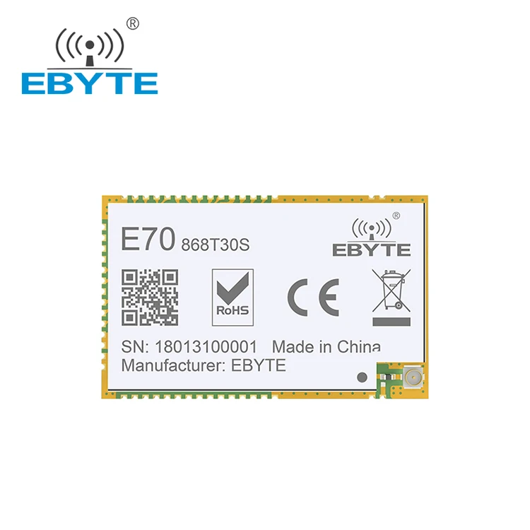 CC1310 868 МГц 30 дБм беспроводной модуль трансивера UART оригинальный большой радиус действия EBYTE SoC беспроводной модуль CE RoHS E70-868T30S
CC1310 868 МГц 30 дБм беспроводной модуль трансивера UART оригинальный большой радиус действия EBYTE SoC беспроводной модуль CE RoHS E70-868T30S