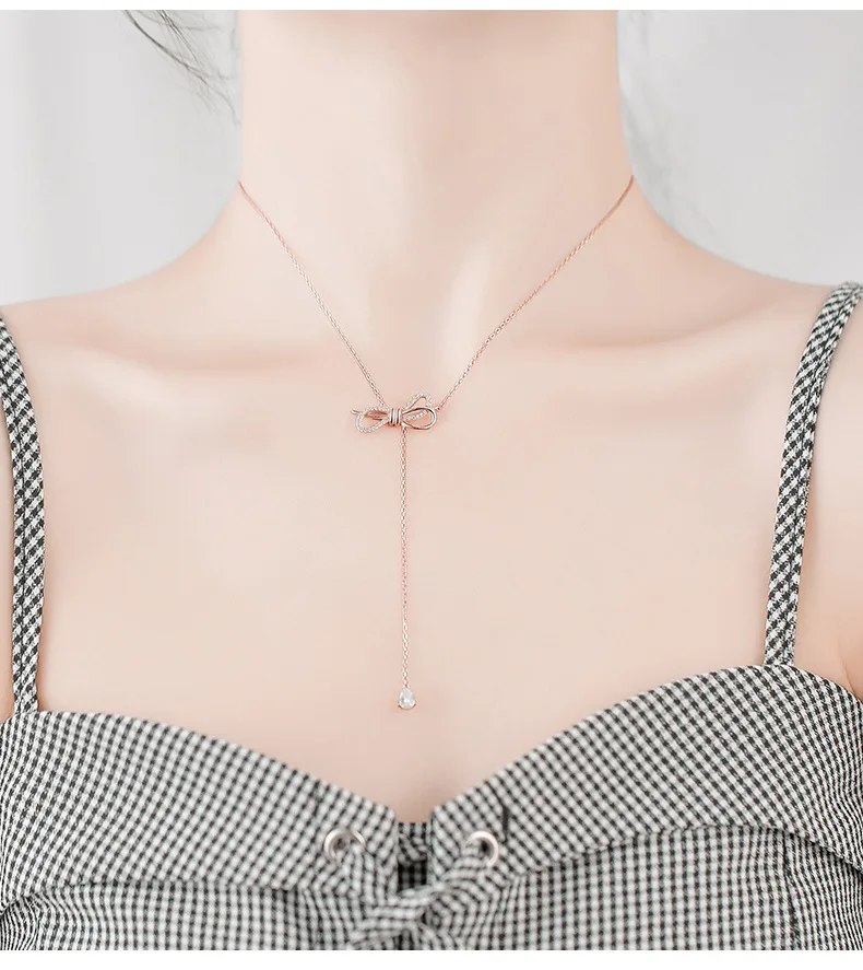 925 Sterling Silver Rhinestone Bowknot Necklaces&Pendants Jewelry Collar Colar de Plata
925 Sterling Silver Rhinestone Bowknot Necklaces&Pendants Jewelry Collar Colar de Plata