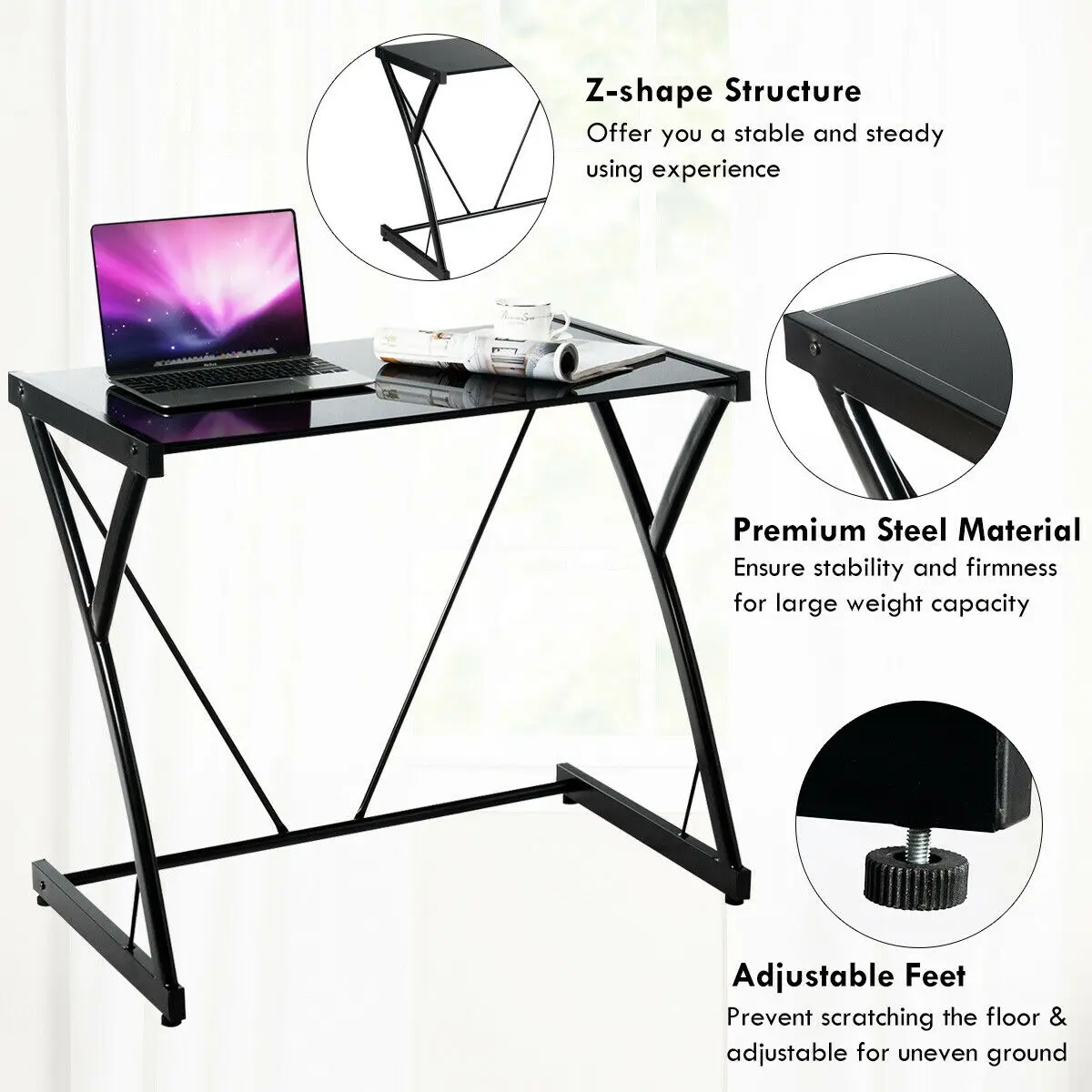 Costway Glass Top Computer Desk Laptop Writing Study Workstation Z-Shaped Metal Frame
Costway Glass Top Computer Desk Laptop Writing Study Workstation Z-Shaped Metal Frame
