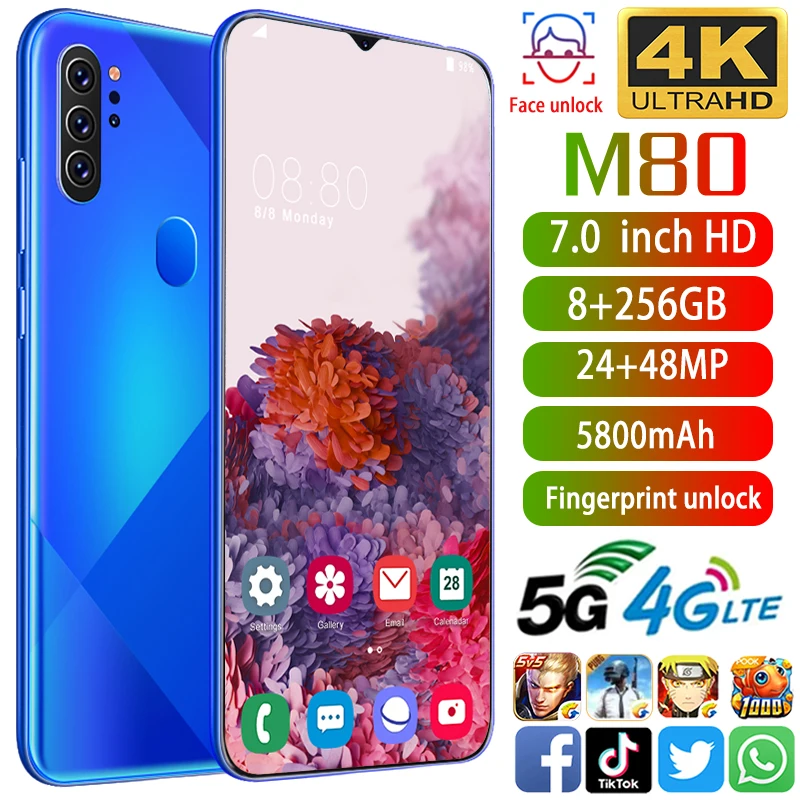 7.0 Inch M80 Global Version Smartphone Full Screen Deca Core 5800mAh Moblie Phone 12GB 512GB 4G LTE 5G Network Cellphones 
7.0 Inch M80 Global Version Smartphone Full Screen Deca Core 5800mAh Moblie Phone 12GB 512GB 4G LTE 5G Network Cellphones