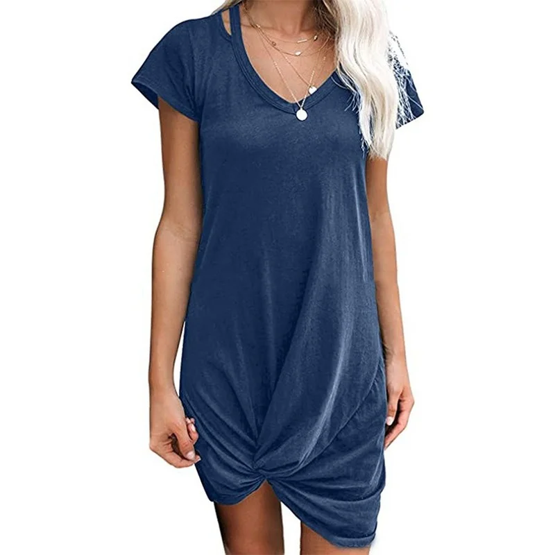 Summer 2021 Shoulder Strap V-neck Short-sleeved Knotted T-shirt Dress Women's Clothing Loose Waist Sexy Dress Woman Fashion
Summer 2021 Shoulder Strap V-neck Short-sleeved Knotted T-shirt Dress Women's Clothing Loose Waist Sexy Dress Woman Fashion