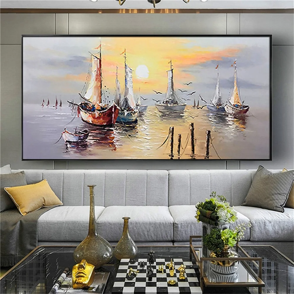 Sailing boat leaving port Seascape pictures New art Knife Oil Painting Harbour sunrise Wall Art mural office Living Room Decor
Sailing boat leaving port Seascape pictures New art Knife Oil Painting Harbour sunrise Wall Art mural office Living Room Decor