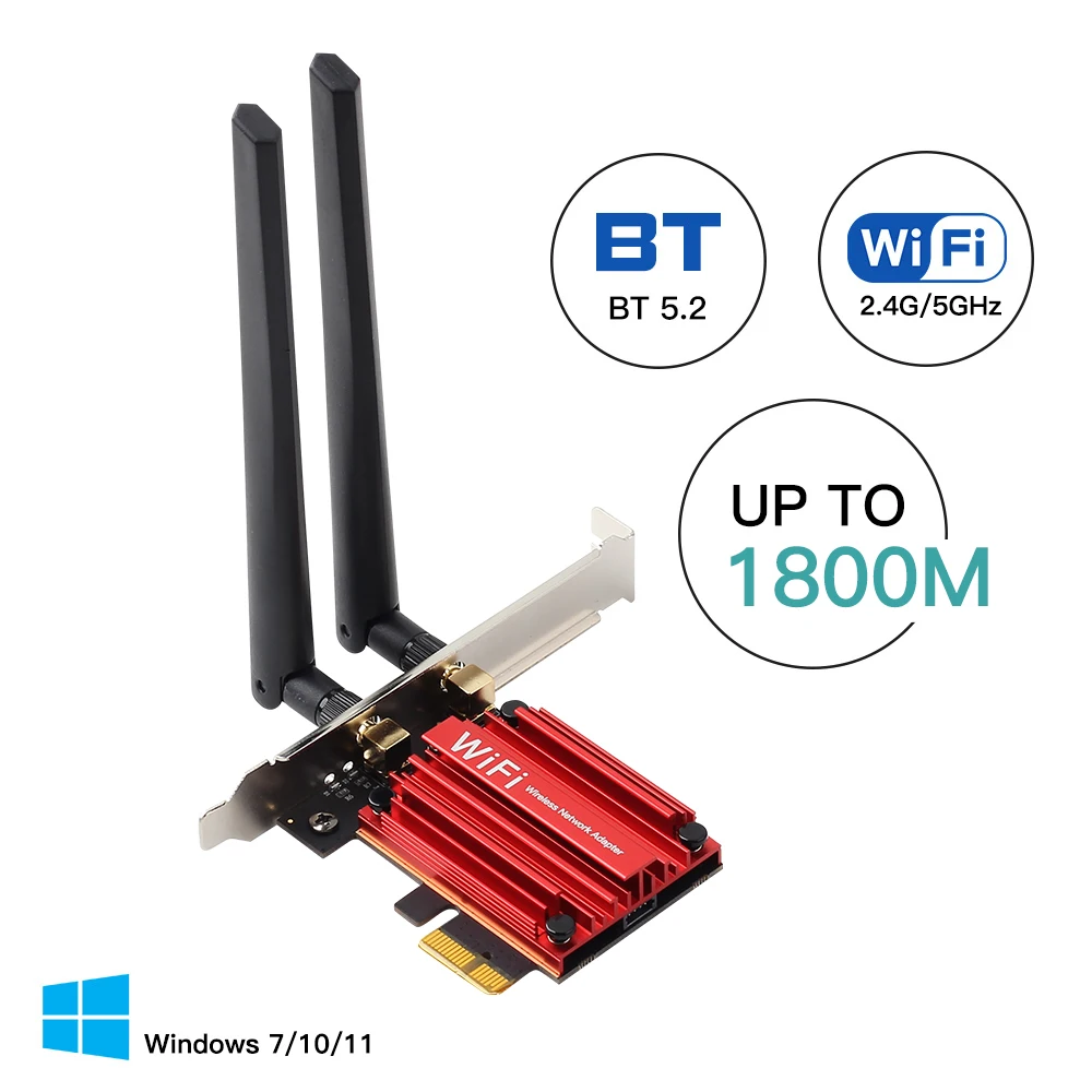 WIFI 6E 1800Mbps Wifi Network Adapter Bluetooth5.2 Dual Band 2.4G/5GHz 802.11AX PCI-E Wireless Card For PC Win10 | Компьютеры и офис