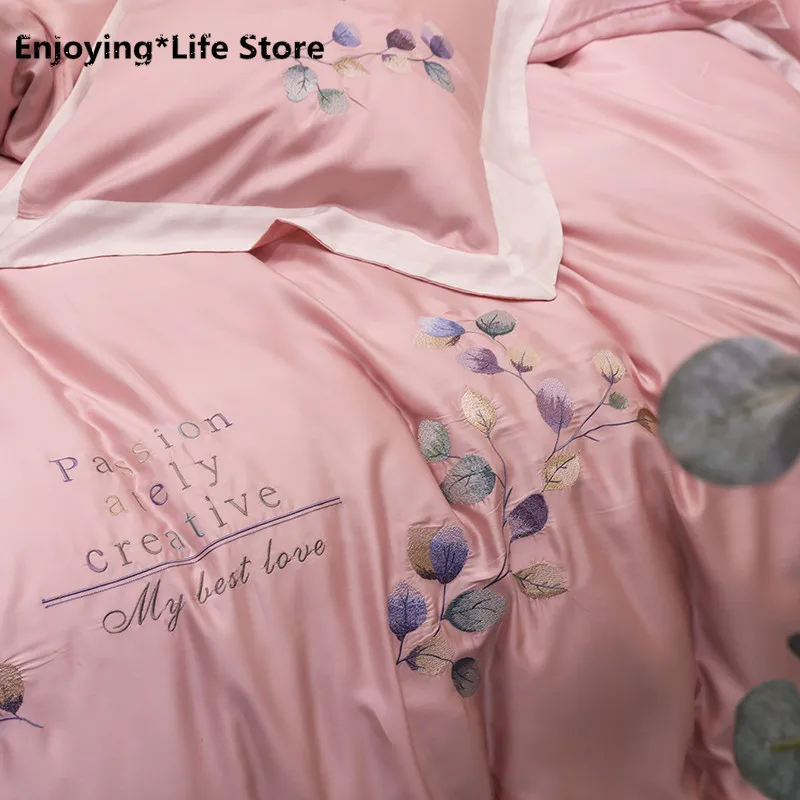 Queen Comforter Sets King Bedding Set 4pcs Bed Cover Bedsheet Pillowcase Embroidery Leaves Duvet Cover Bed Set 
Queen Comforter Sets King Bedding Set 4pcs Bed Cover Bedsheet Pillowcase Embroidery Leaves Duvet Cover Bed Set