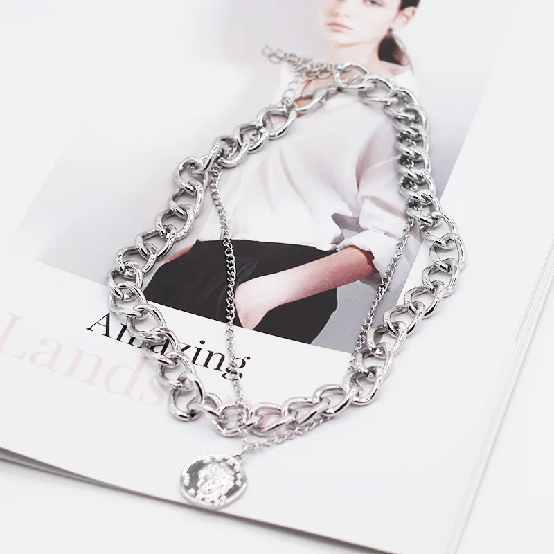 

Vintage Multi-layer Coin Chain Choker Necklace For Women Gold Silver Color Fashion Portrait Chunky Chain Necklaces Jewelry