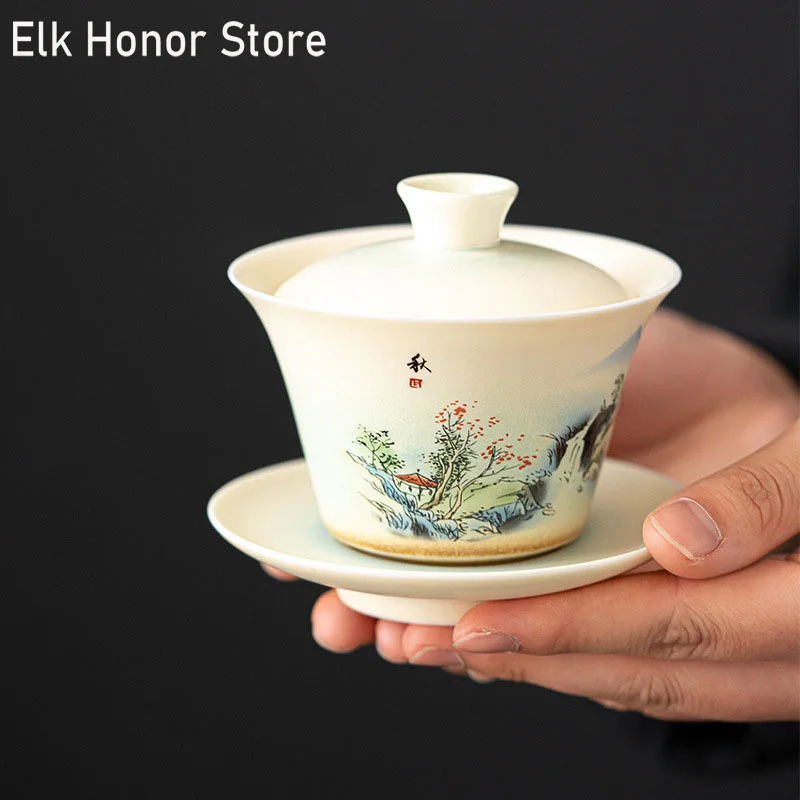

150ml Dehua Ceramic Tea Gaiwan Teacup Handmade Tea tureen Chinese Retro Tea set Accessories Tea Ceremony Drinkware Master cup