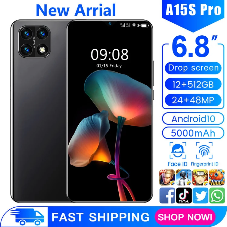 Hot Sale A15S Pro 6.8 Inch 12+512GB Face Fingerprint Unlock Dual SIM Mobile Phone 24+48MP 10 Core 5000mAh Smart Phone MTK6889
Hot Sale A15S Pro 6.8 Inch 12+512GB Face Fingerprint Unlock Dual SIM Mobile Phone 24+48MP 10 Core 5000mAh Smart Phone MTK6889
