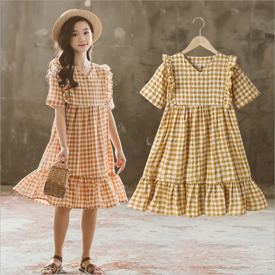 Girls' Dress Summer Dress 2021 New Middle And Large Children Korean Girl Plaid Princess Skirt Trendy Children's Wear 
Girls' Dress Summer Dress 2021 New Middle And Large Children Korean Girl Plaid Princess Skirt Trendy Children's Wear