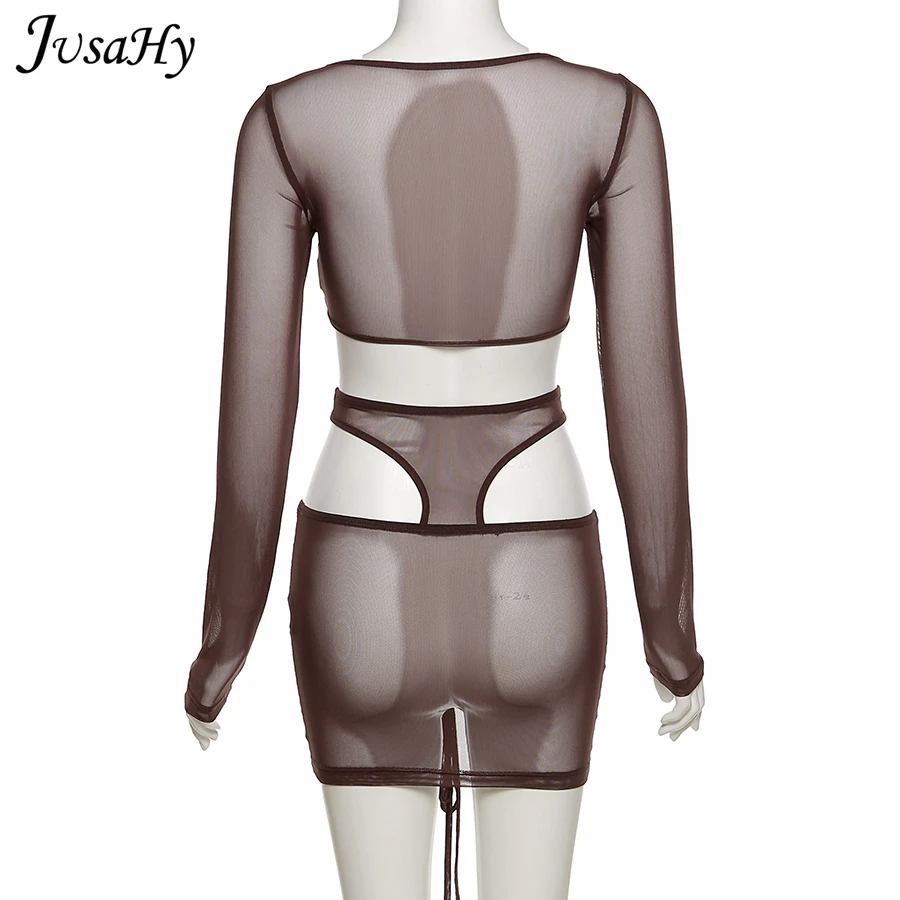 JusaHy Solid Color Mesh Two Pieces Set Women Drawstring Ruched T-shirts+Underwear Skirt Matching Outfits Party Clubwear Female
JusaHy Solid Color Mesh Two Pieces Set Women Drawstring Ruched T-shirts+Underwear Skirt Matching Outfits Party Clubwear Female